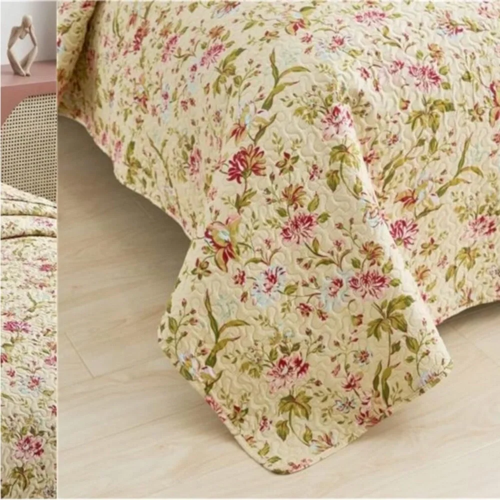 Floral Quilt Set Queen Size, Reversible Cotton Quilt Bedding Set